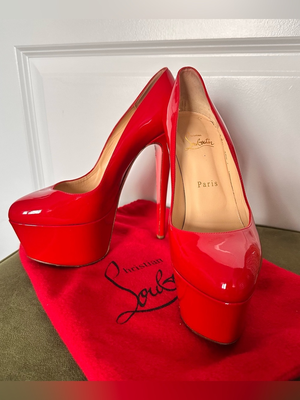 Christian Louboutin Victoria Red Patent Leather Platform Pumps – Size 38.5
